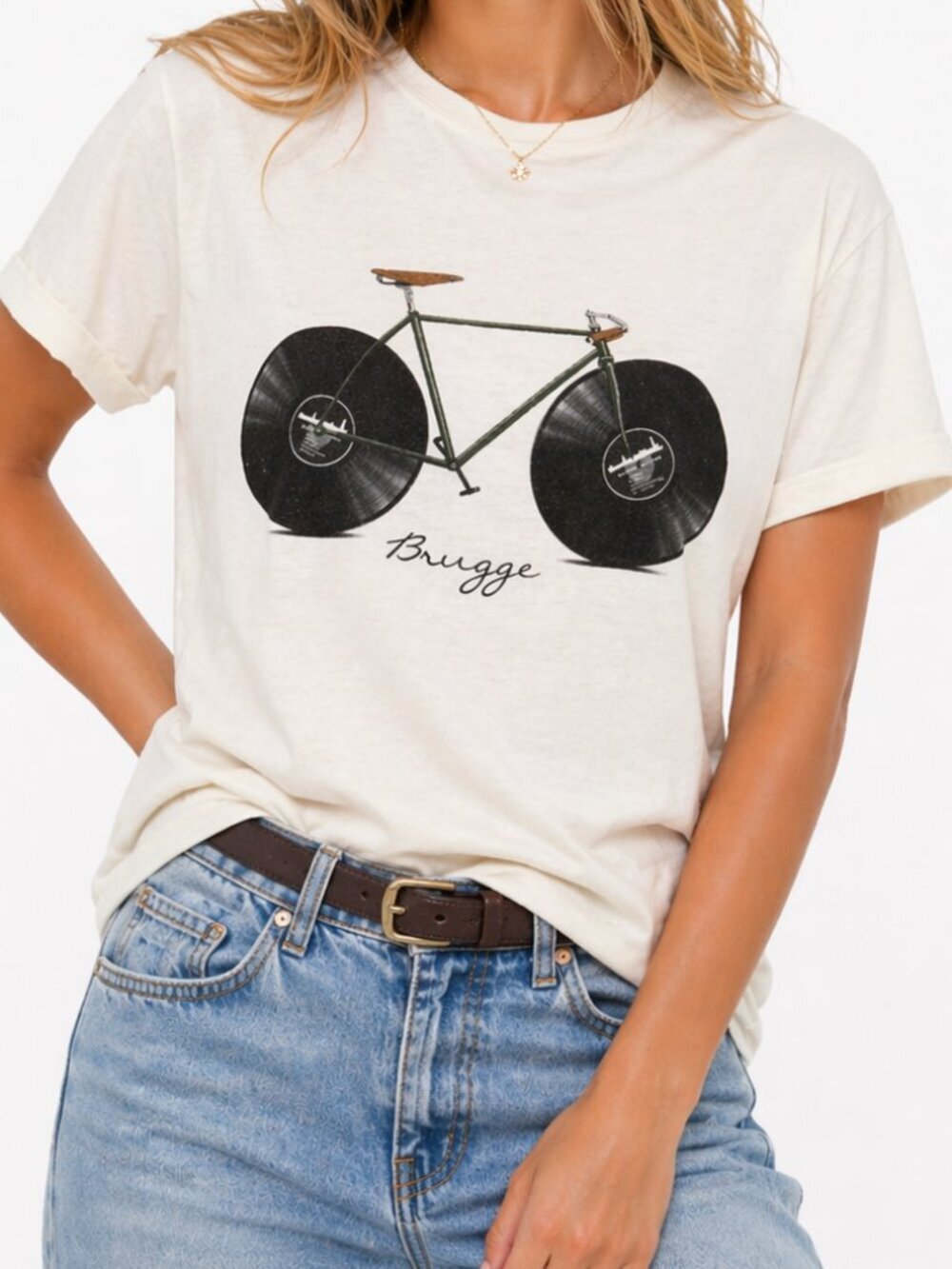 GOOD VIBES Lifestyle Brugge Vinyl Wheel Bicycle Cream T-Shirt M/L